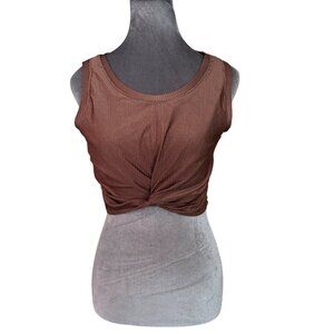 Aerie Offline Brown Ribbed Twist-Front Crop Tank Top XL